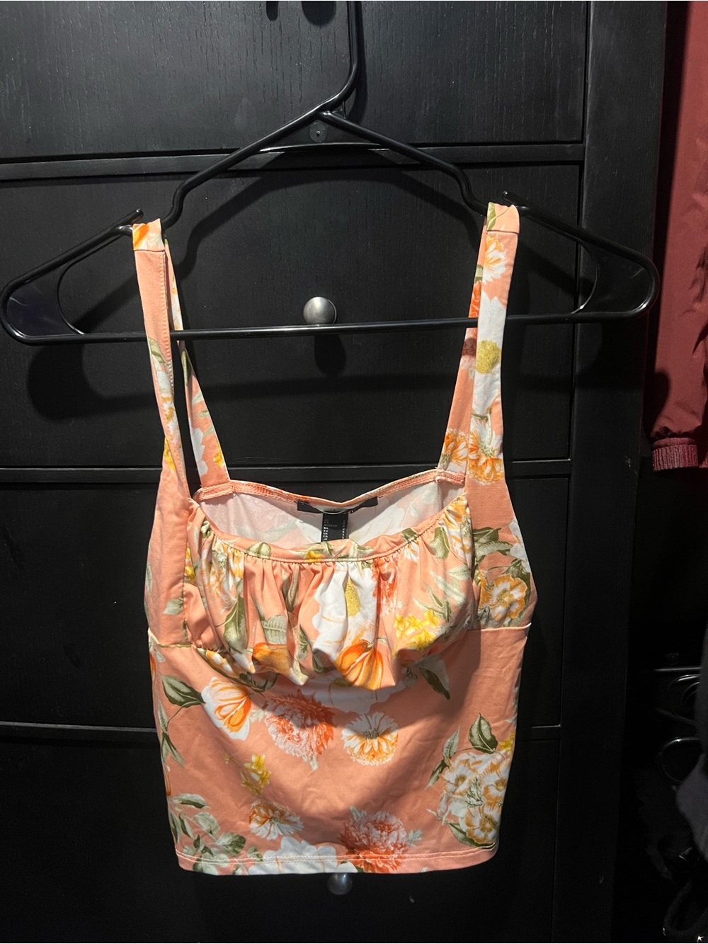 Forever 21 Peach Floral Square-Neck Crop Tank